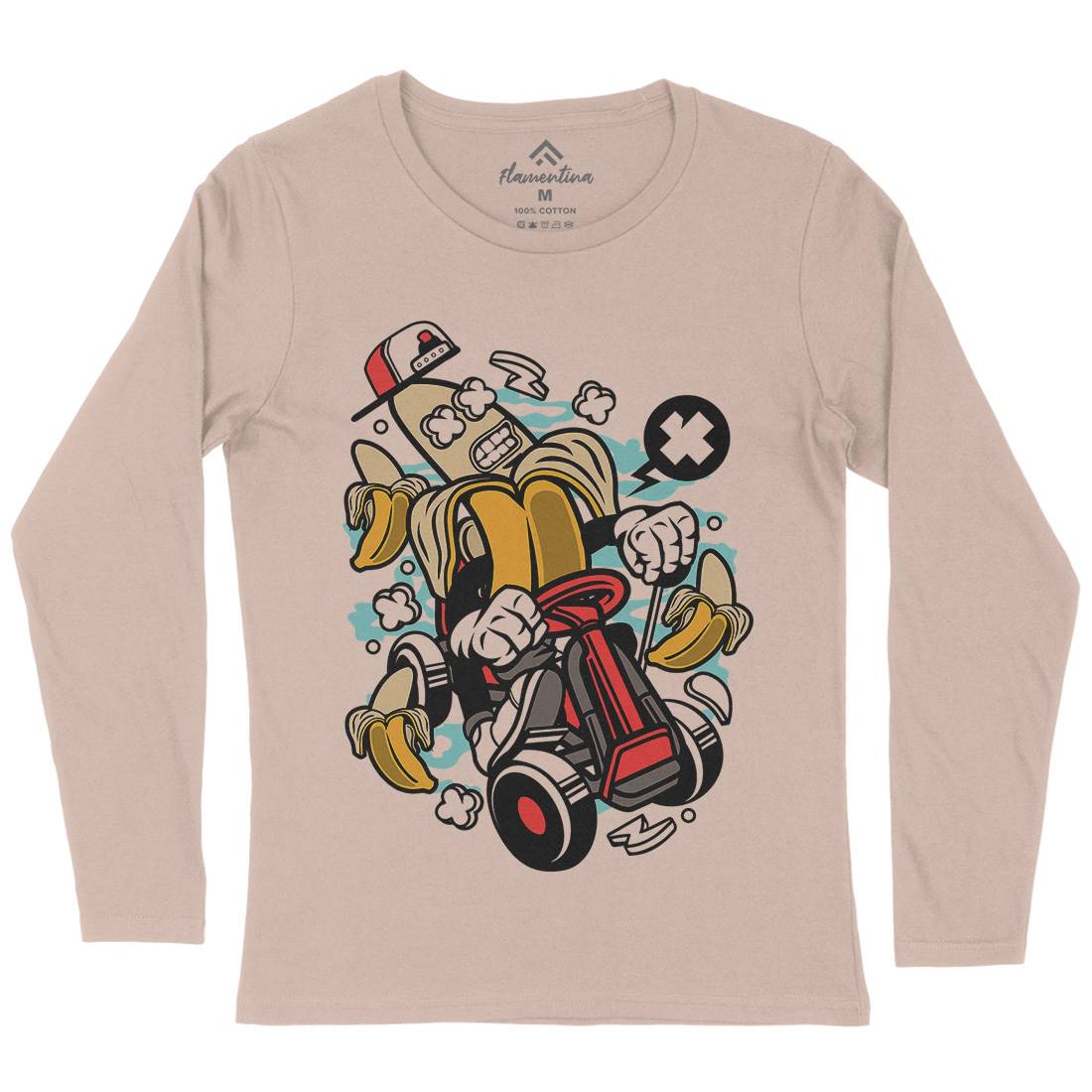 Banana Go-Kart Rider Womens Long Sleeve T-Shirt Sport C015