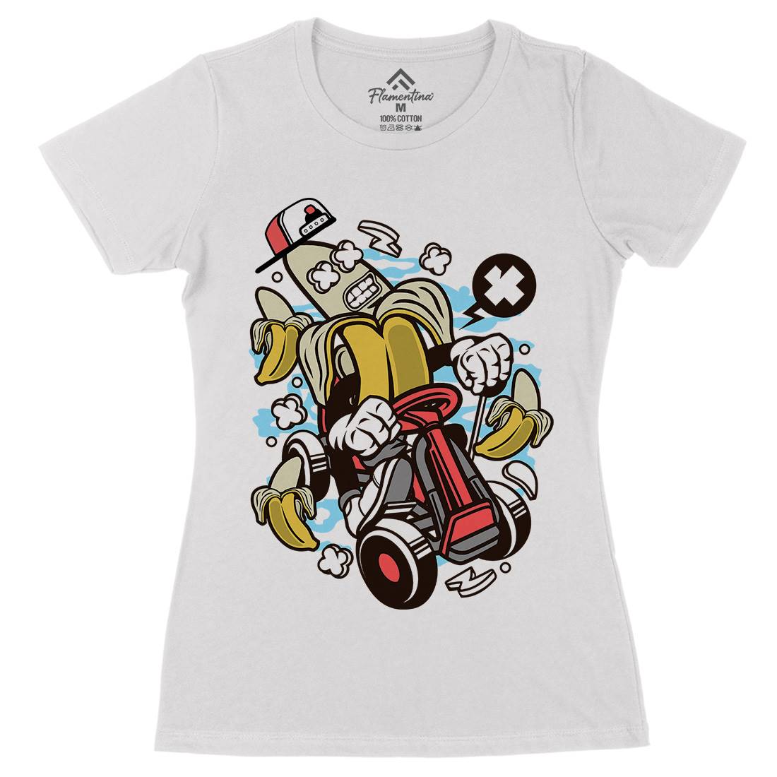Banana Go-Kart Rider Womens Organic Crew Neck T-Shirt Sport C015