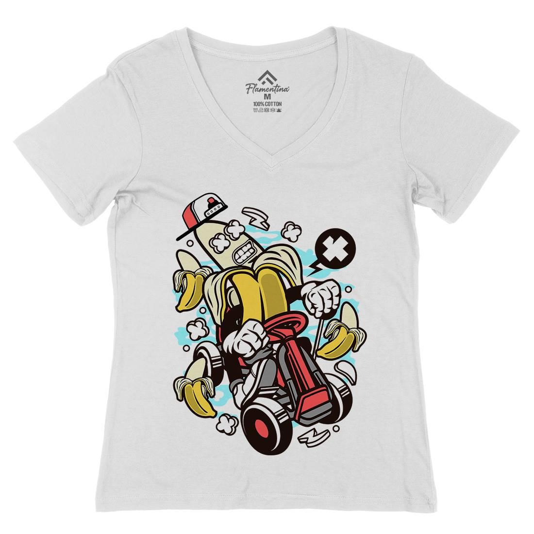 Banana Go-Kart Rider Womens Organic V-Neck T-Shirt Sport C015