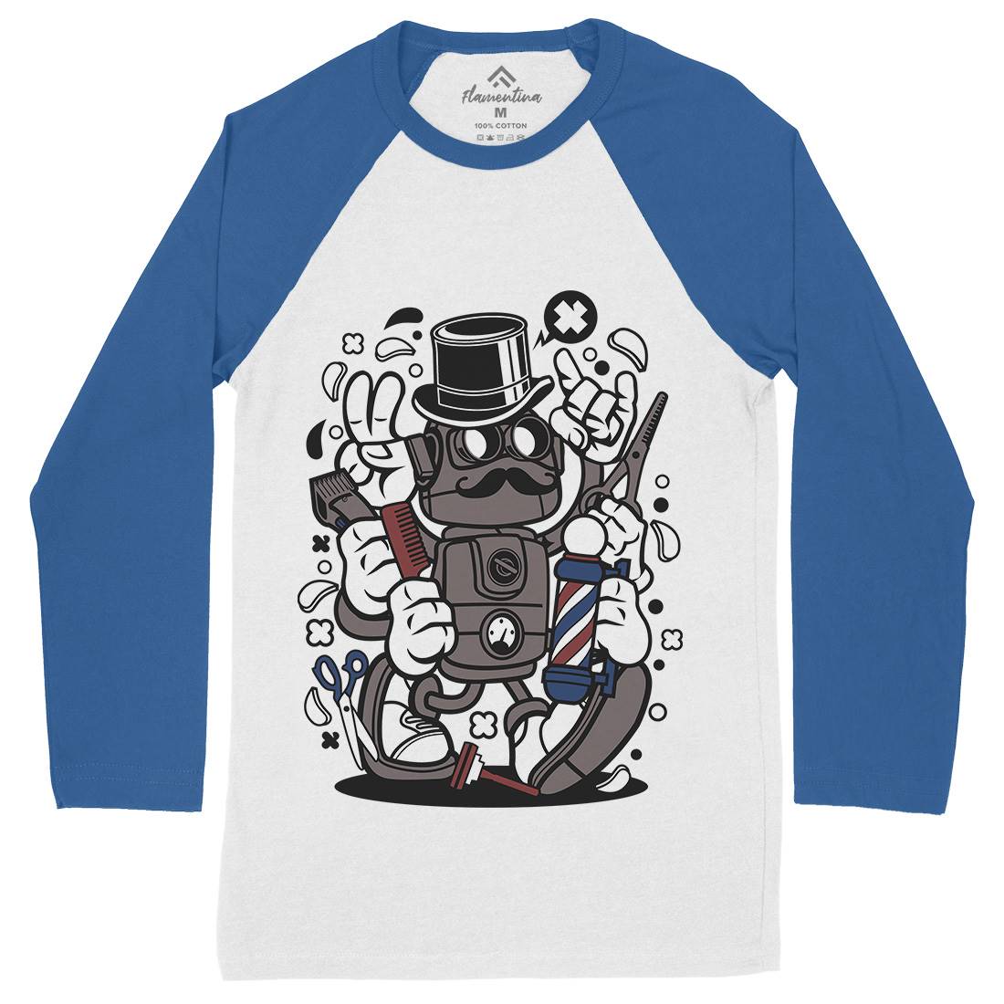 Robot Mens Long Sleeve Baseball T-Shirt Barber C017
