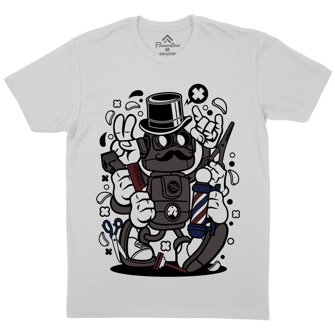 Robot Mens Crew Neck T-Shirt Barber C017