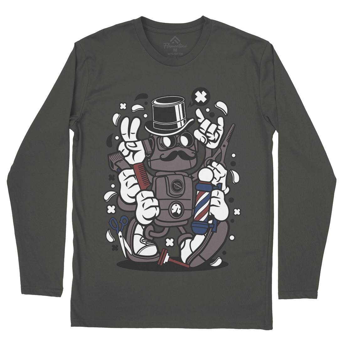 Robot Mens Long Sleeve T-Shirt Barber C017