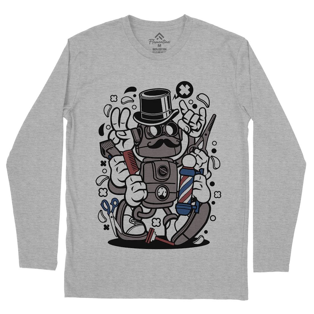Robot Mens Long Sleeve T-Shirt Barber C017