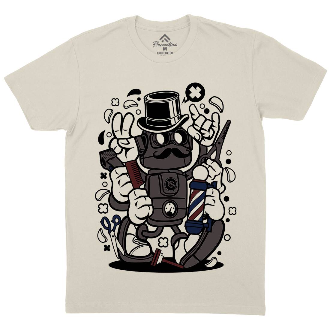 Robot Mens Organic Crew Neck T-Shirt Barber C017