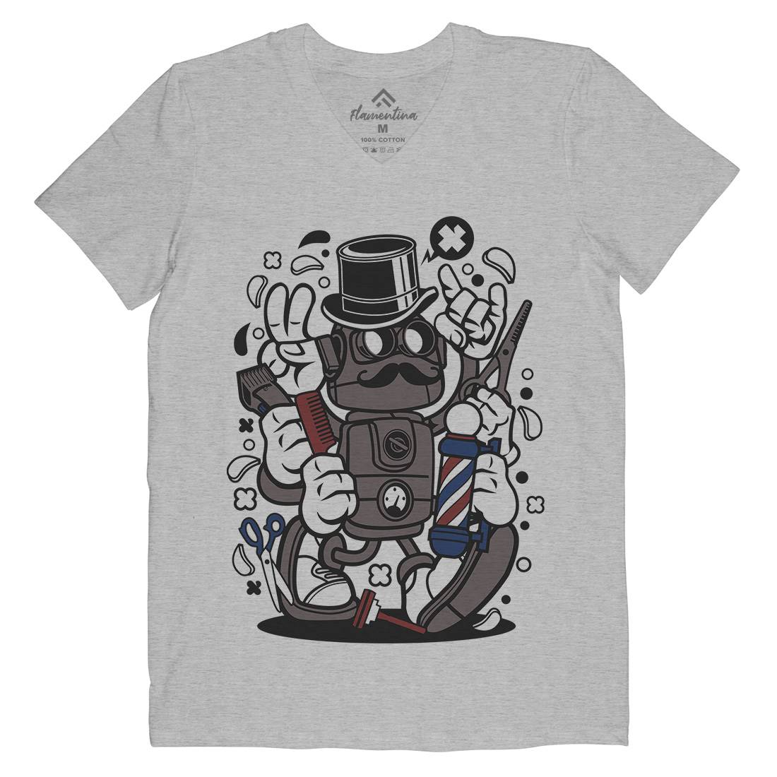 Robot Mens V-Neck T-Shirt Barber C017
