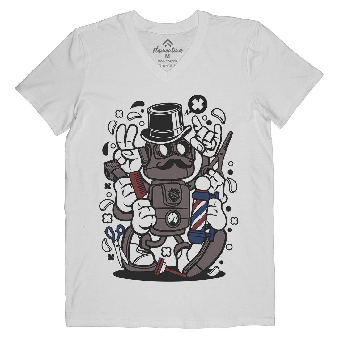 Robot Mens V-Neck T-Shirt Barber C017