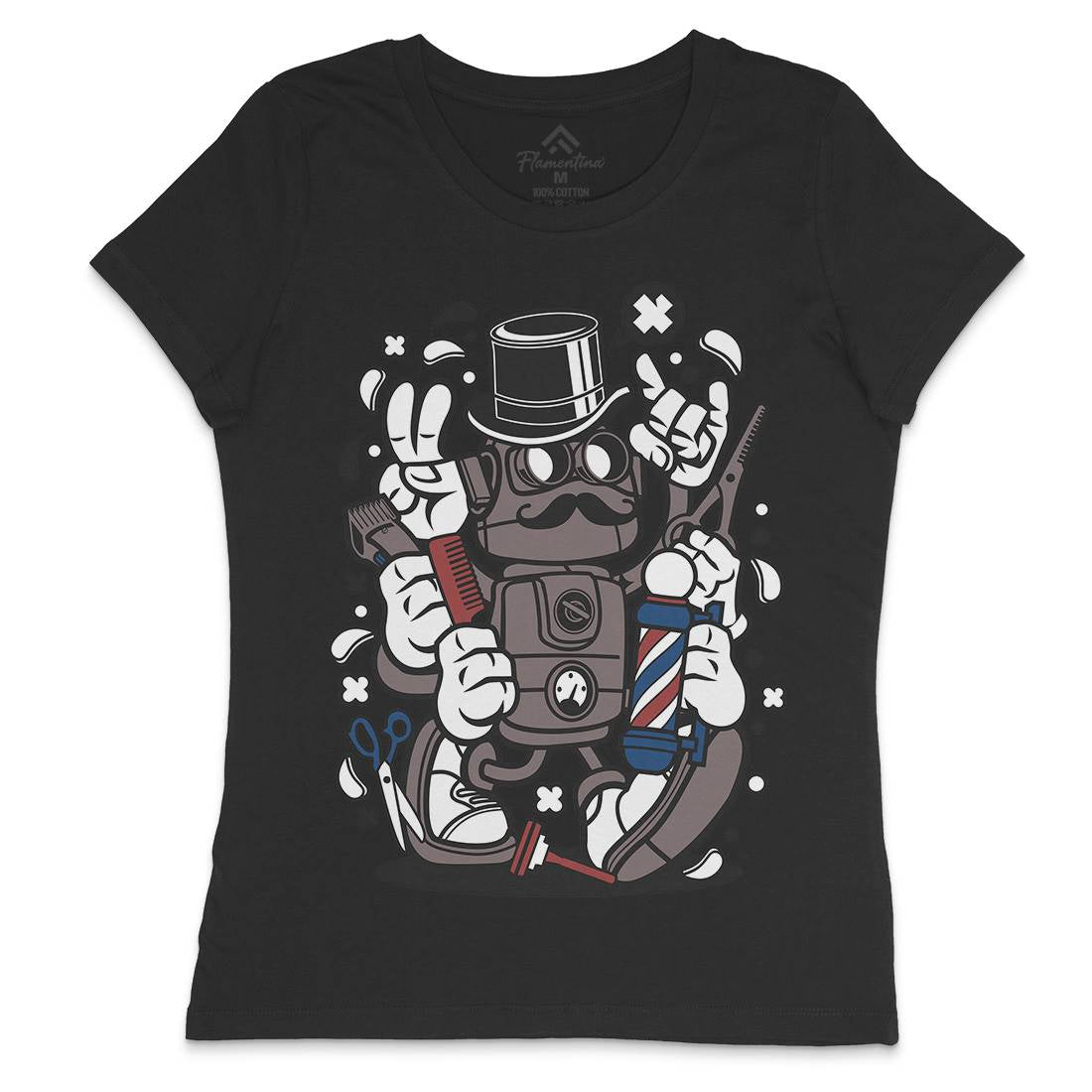 Robot Womens Crew Neck T-Shirt Barber C017