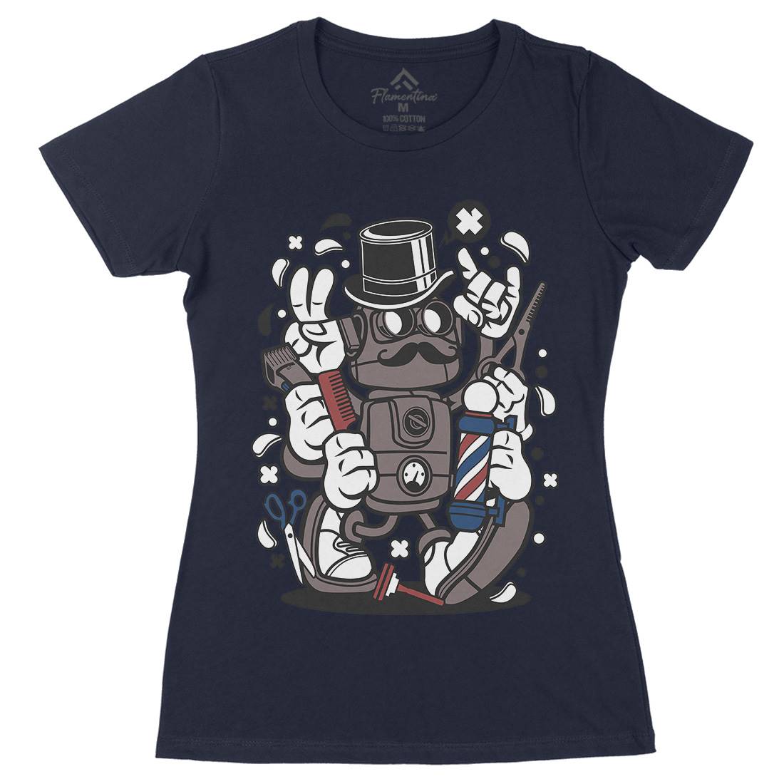 Robot Womens Organic Crew Neck T-Shirt Barber C017