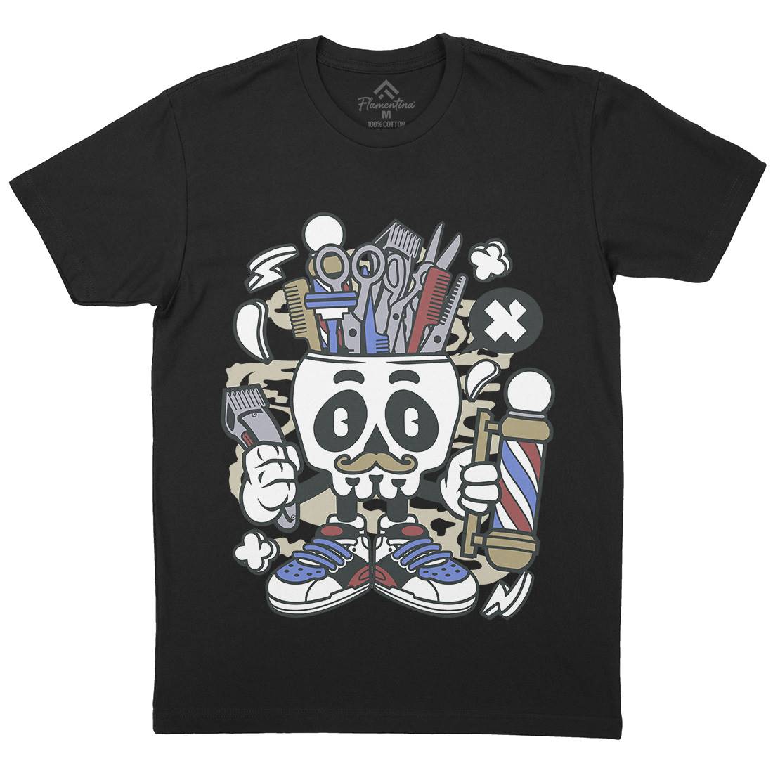 Skull Mens Crew Neck T-Shirt Barber C018