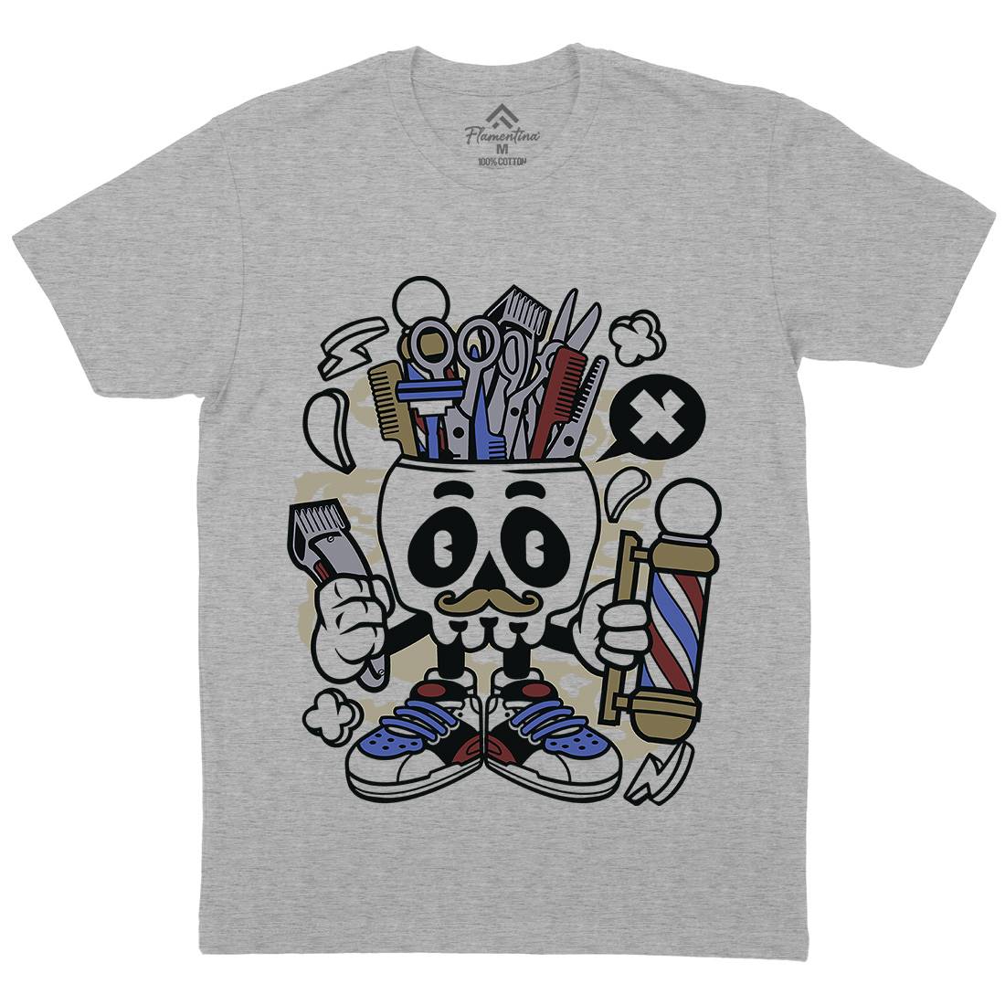 Skull Mens Organic Crew Neck T-Shirt Barber C018