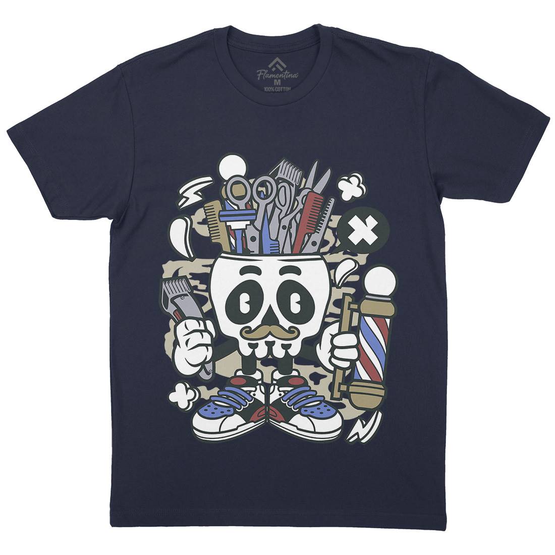 Skull Mens Organic Crew Neck T-Shirt Barber C018