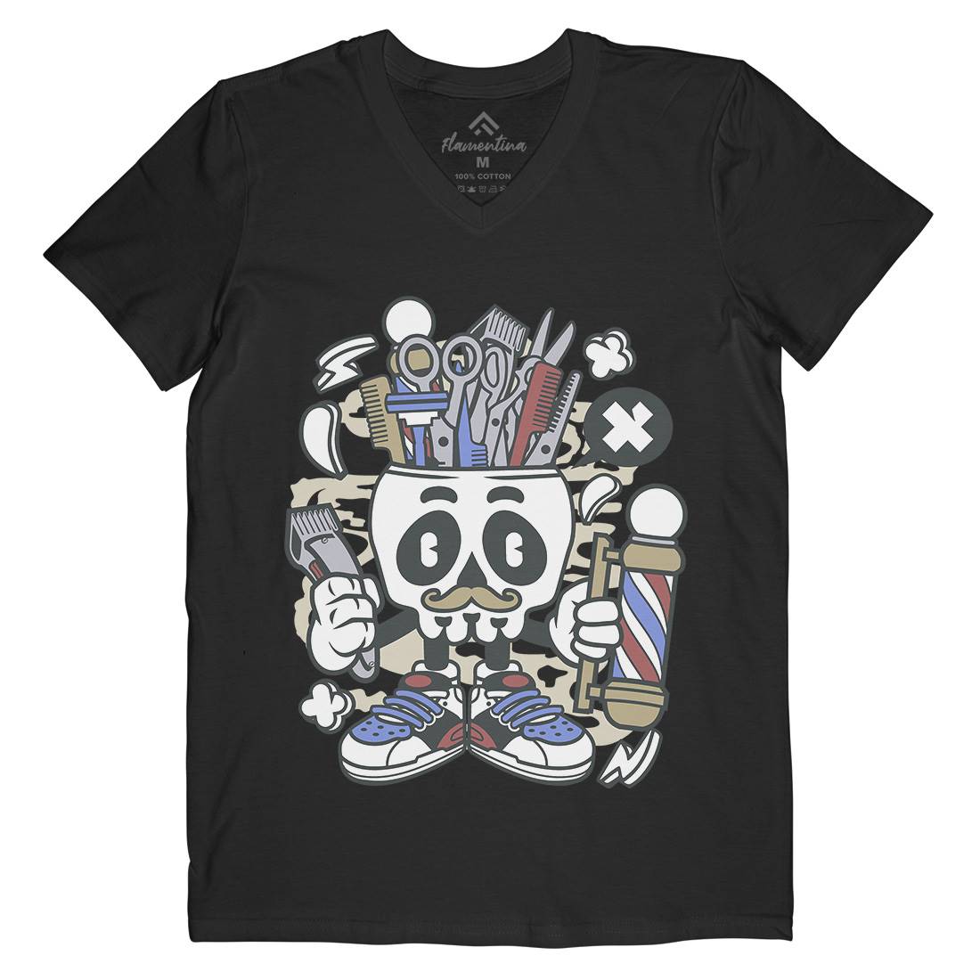 Skull Mens Organic V-Neck T-Shirt Barber C018