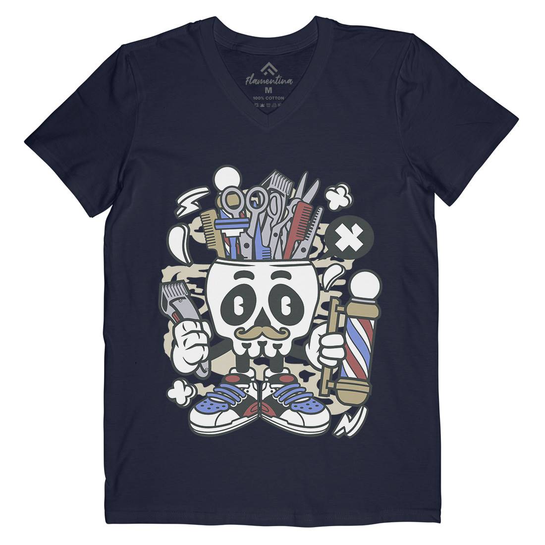 Skull Mens V-Neck T-Shirt Barber C018