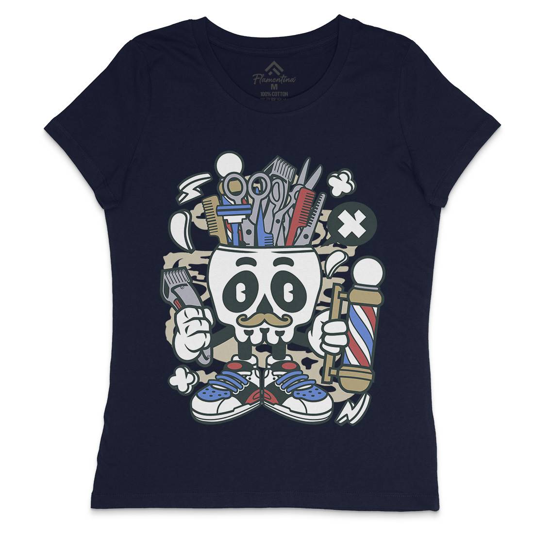 Skull Womens Crew Neck T-Shirt Barber C018