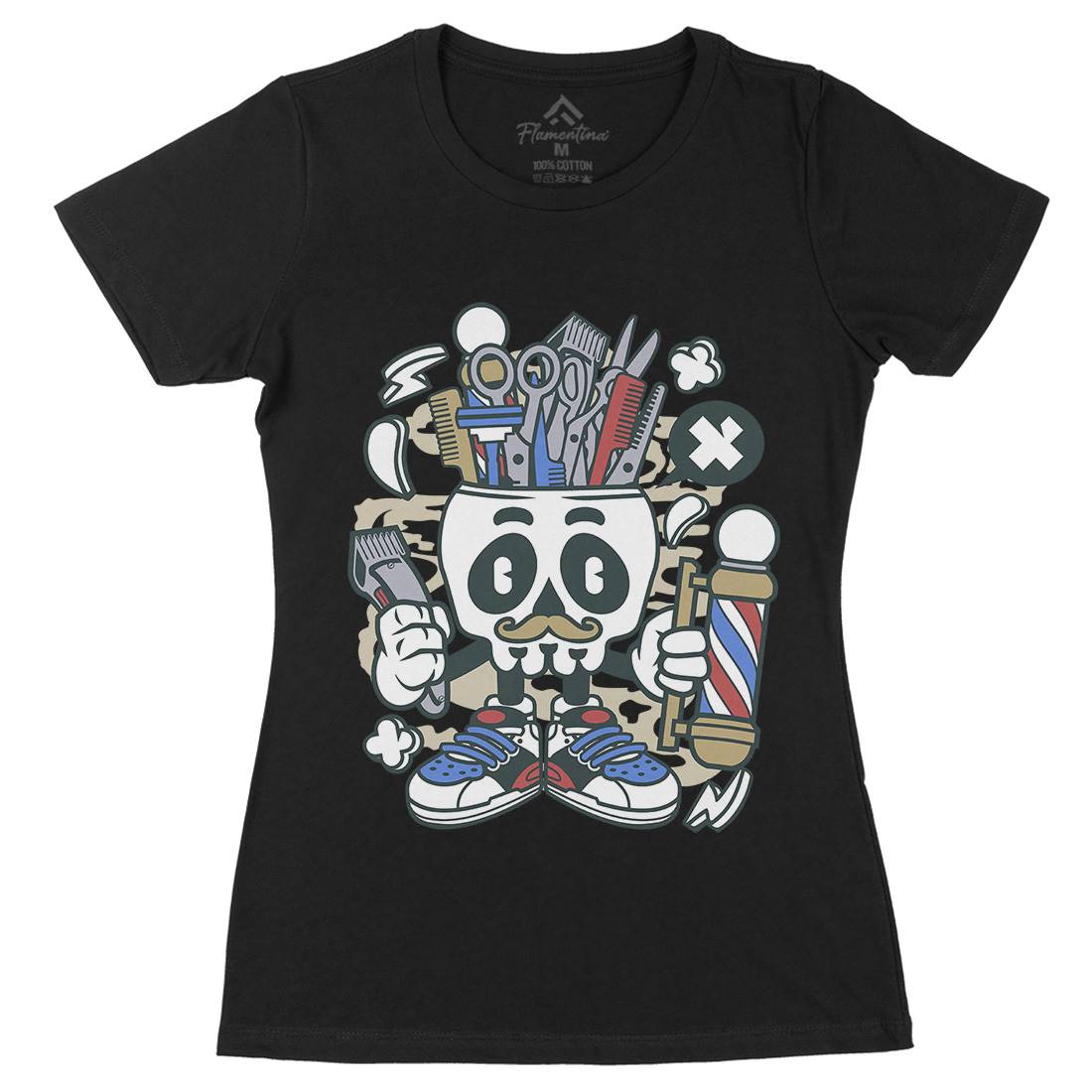 Skull Womens Organic Crew Neck T-Shirt Barber C018