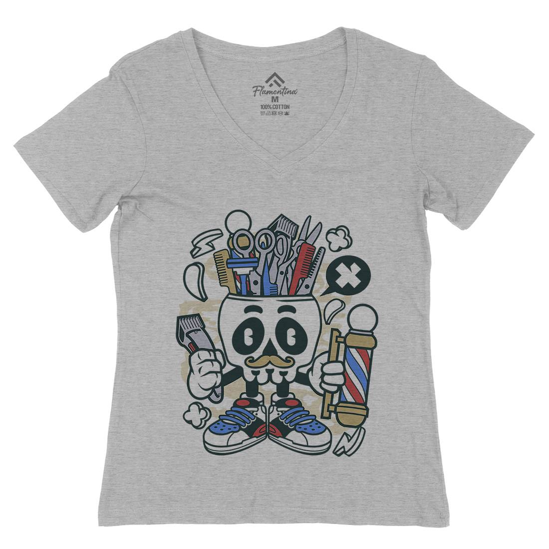 Skull Womens Organic V-Neck T-Shirt Barber C018