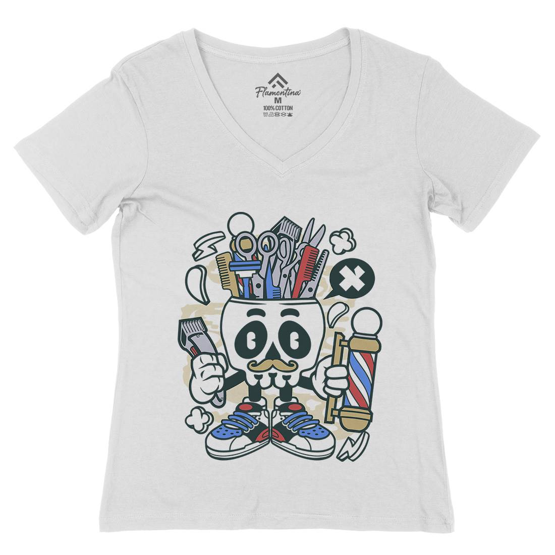 Skull Womens Organic V-Neck T-Shirt Barber C018