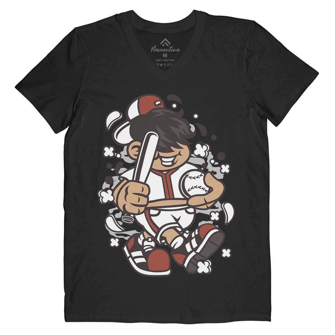 Baseball Kid Mens Organic V-Neck T-Shirt Sport C019