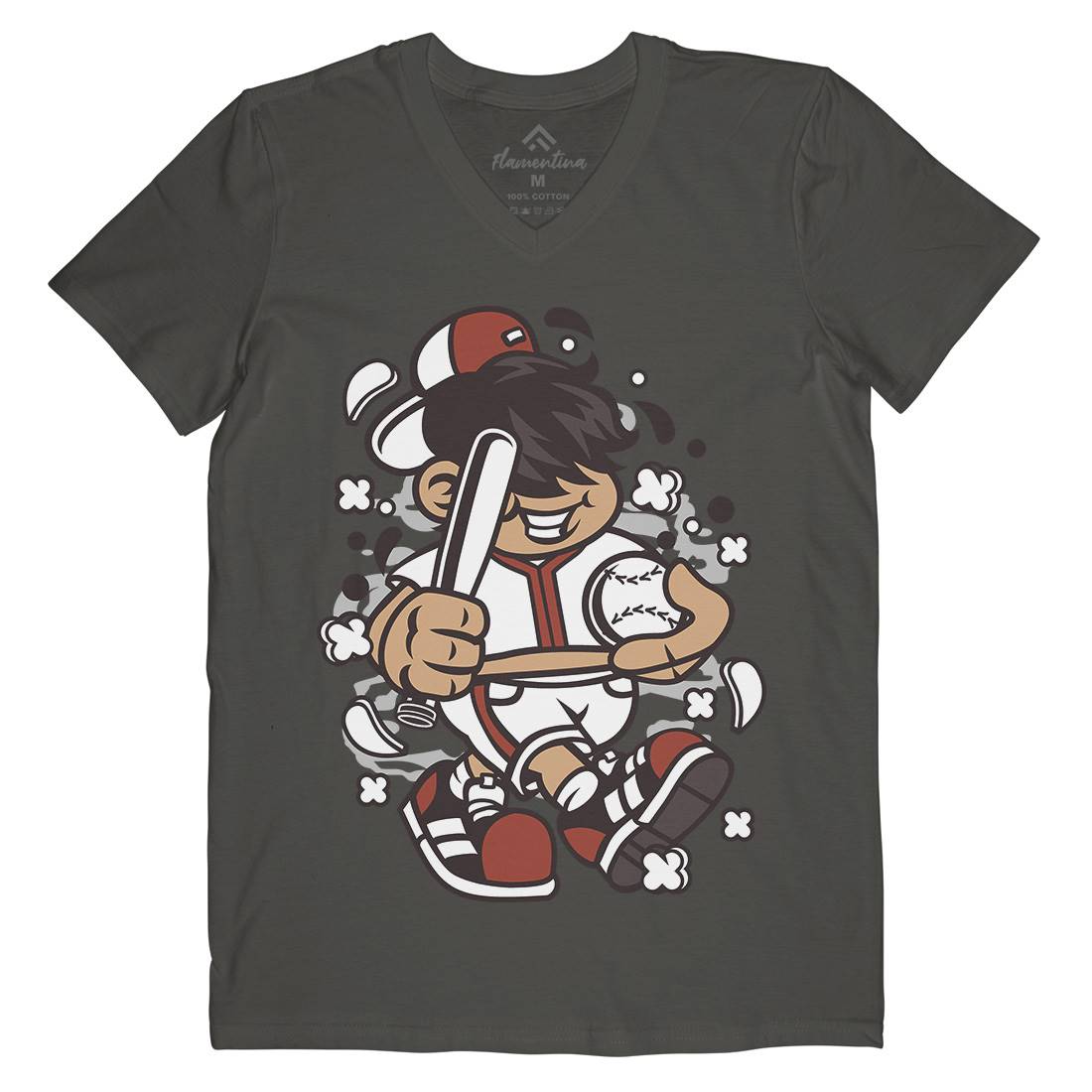Baseball Kid Mens V-Neck T-Shirt Sport C019