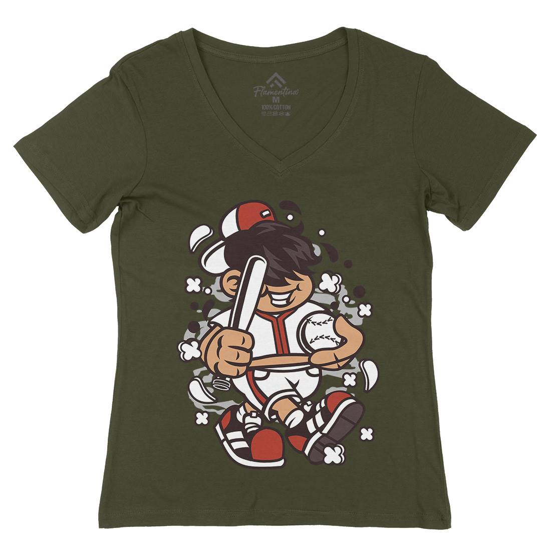 Baseball Kid Womens Organic V-Neck T-Shirt Sport C019