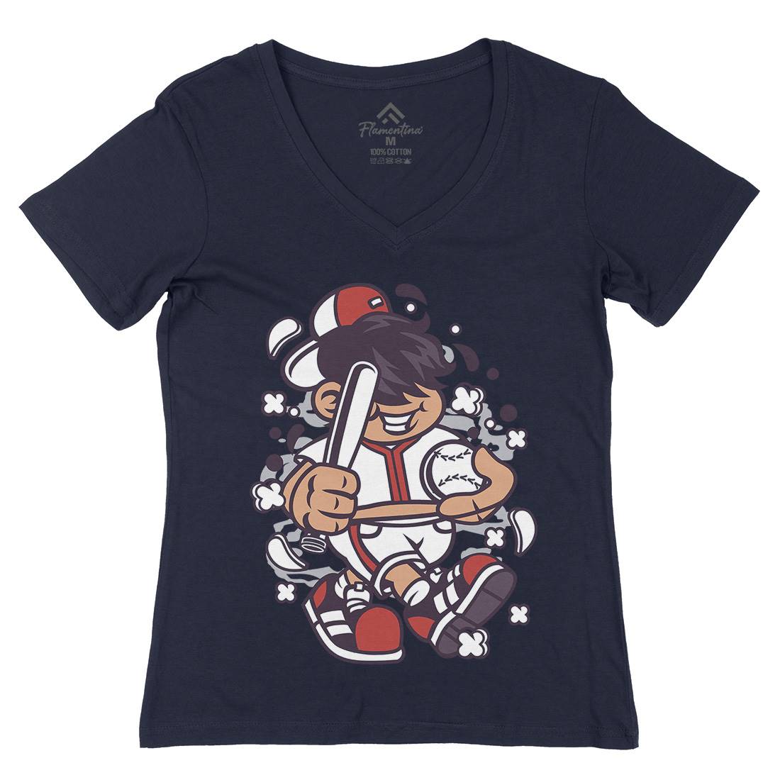 Baseball Kid Womens Organic V-Neck T-Shirt Sport C019
