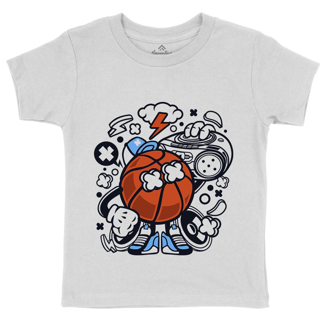 Basketball Boombox Beat Kids Organic Crew Neck T-Shirt Sport C020
