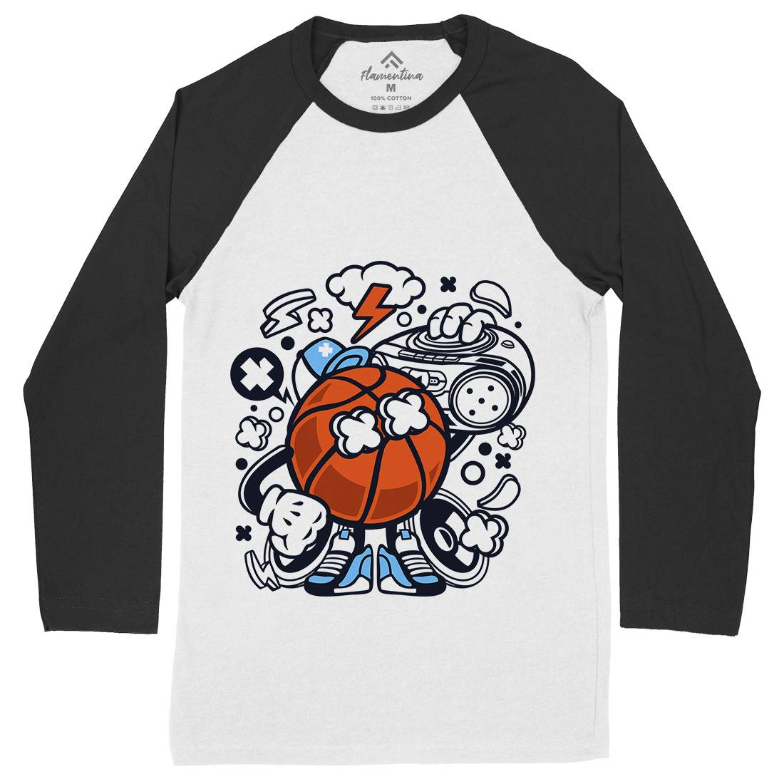 Basketball Boombox Beat Mens Long Sleeve Baseball T-Shirt Sport C020