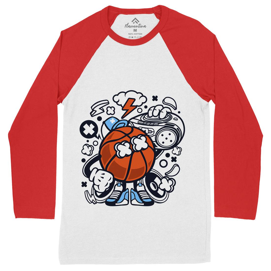 Basketball Boombox Beat Mens Long Sleeve Baseball T-Shirt Sport C020