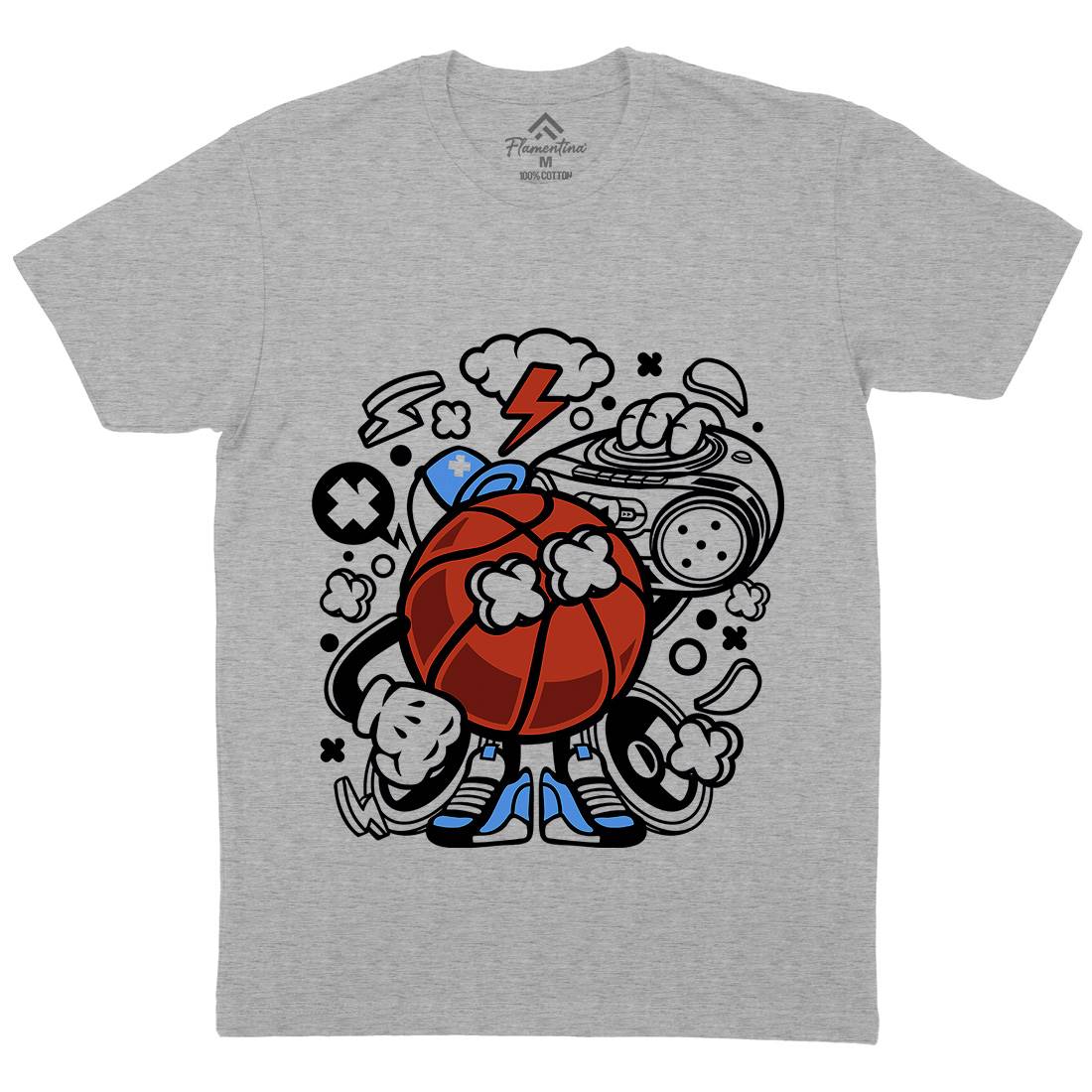 Basketball Boombox Beat Mens Organic Crew Neck T-Shirt Sport C020