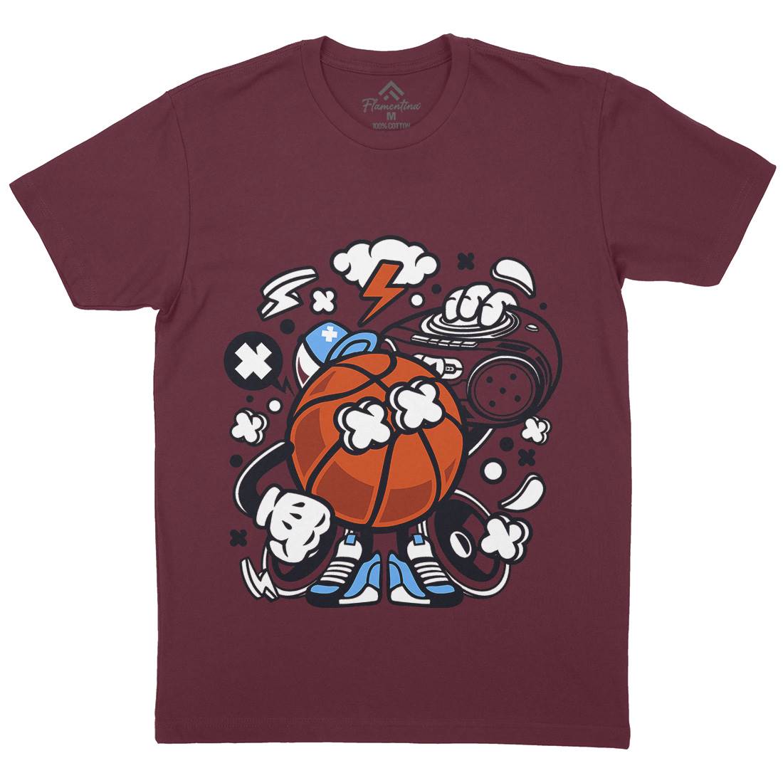 Basketball Boombox Beat Mens Organic Crew Neck T-Shirt Sport C020