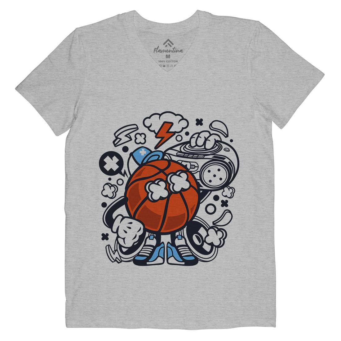 Basketball Boombox Beat Mens Organic V-Neck T-Shirt Sport C020