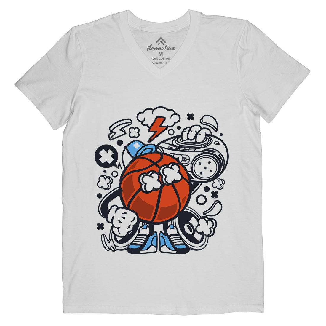 Basketball Boombox Beat Mens V-Neck T-Shirt Sport C020