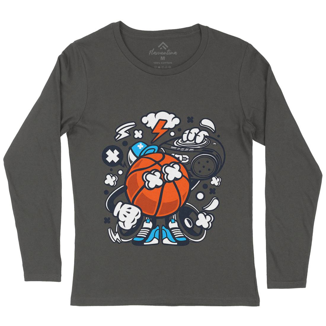 Basketball Boombox Beat Womens Long Sleeve T-Shirt Sport C020