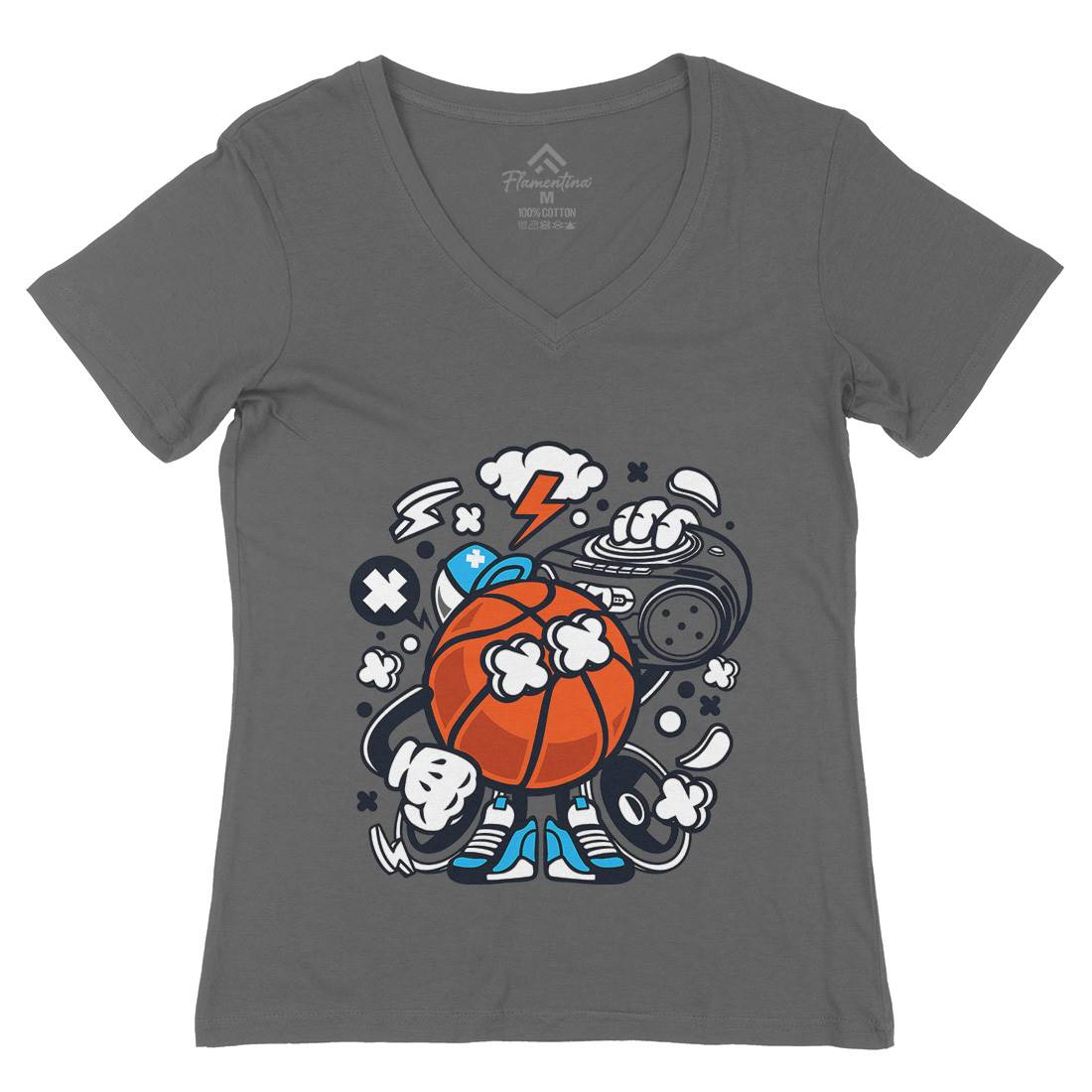 Basketball Boombox Beat Womens Organic V-Neck T-Shirt Sport C020