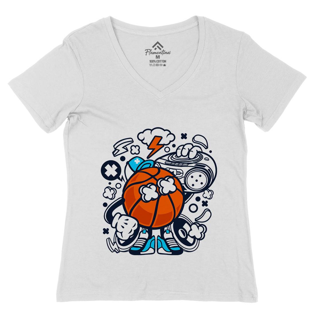 Basketball Boombox Beat Womens Organic V-Neck T-Shirt Sport C020