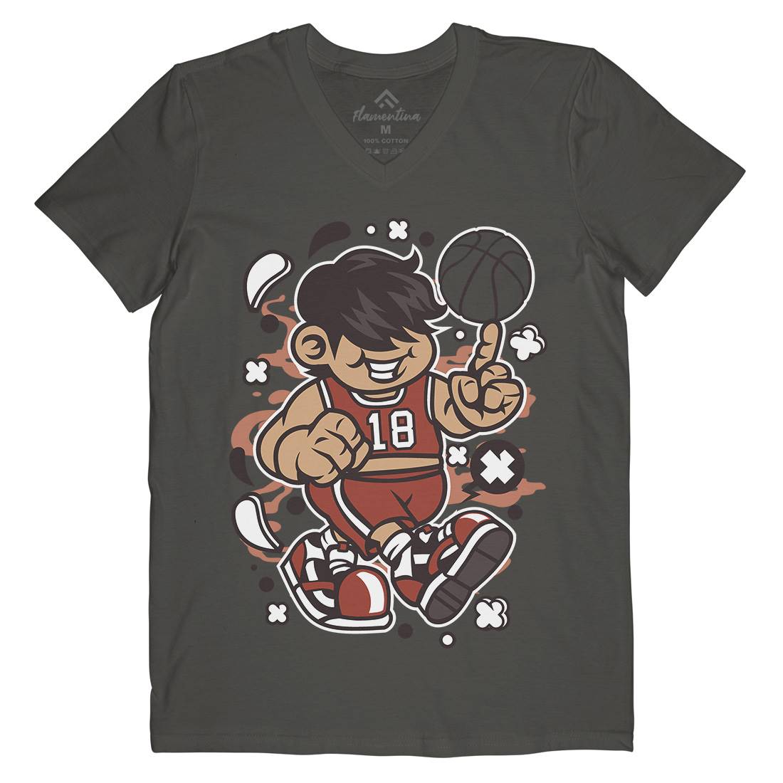 Basketball Kid Mens V-Neck T-Shirt Sport C021