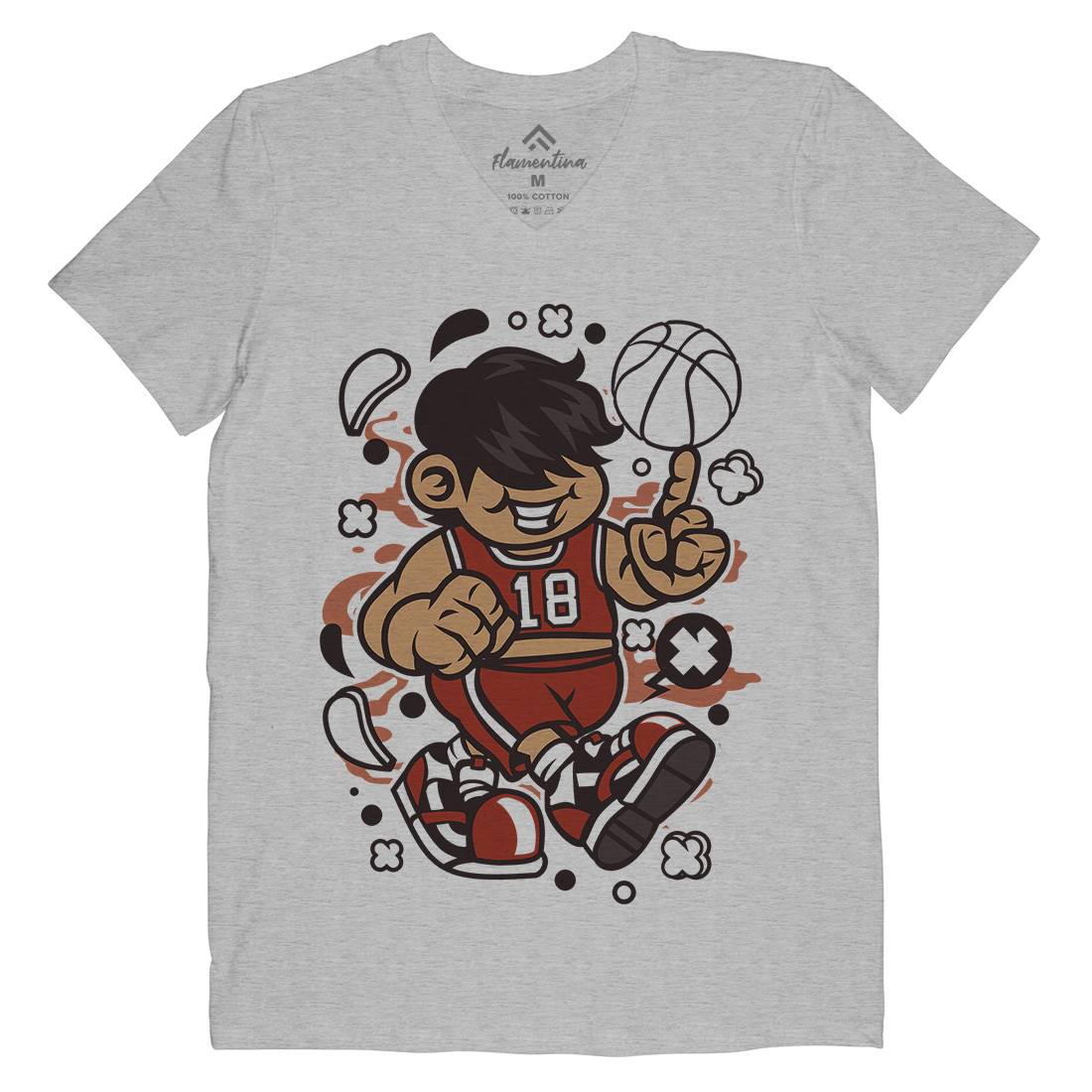 Basketball Kid Mens Organic V-Neck T-Shirt Sport C021
