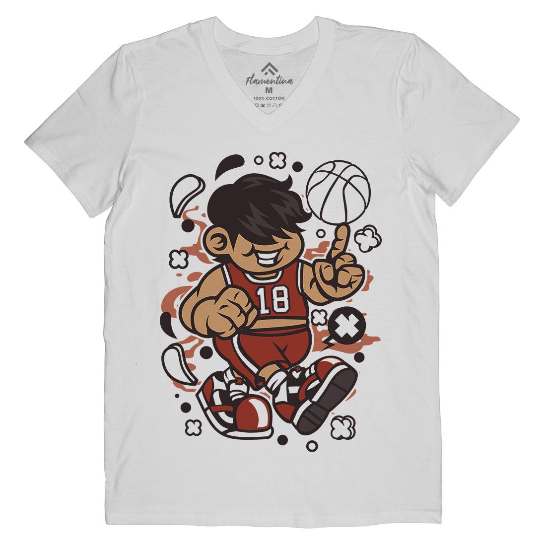 Basketball Kid Mens Organic V-Neck T-Shirt Sport C021