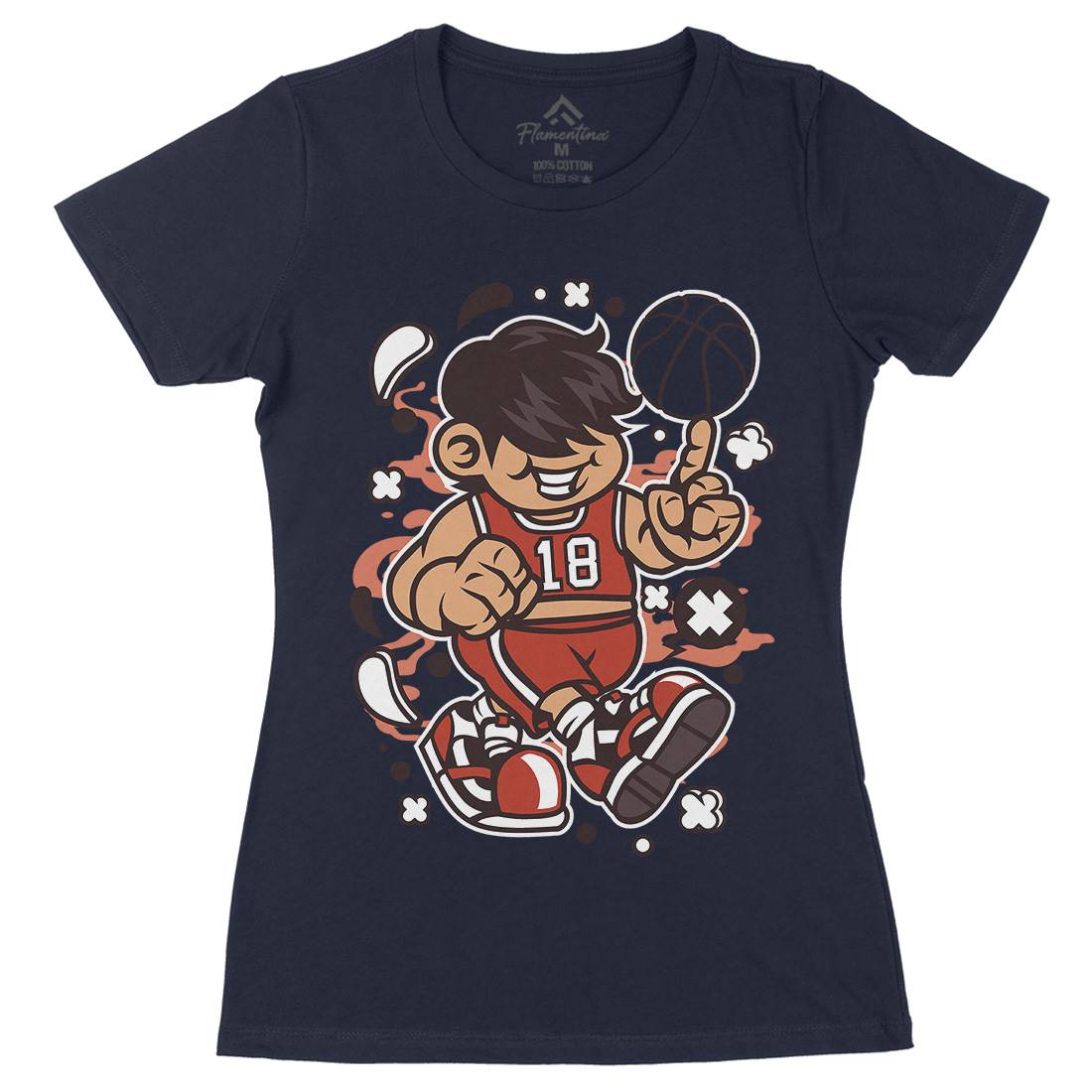 Basketball Kid Womens Organic Crew Neck T-Shirt Sport C021