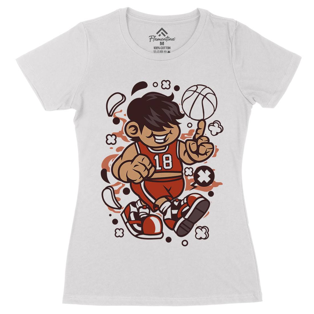 Basketball Kid Womens Organic Crew Neck T-Shirt Sport C021