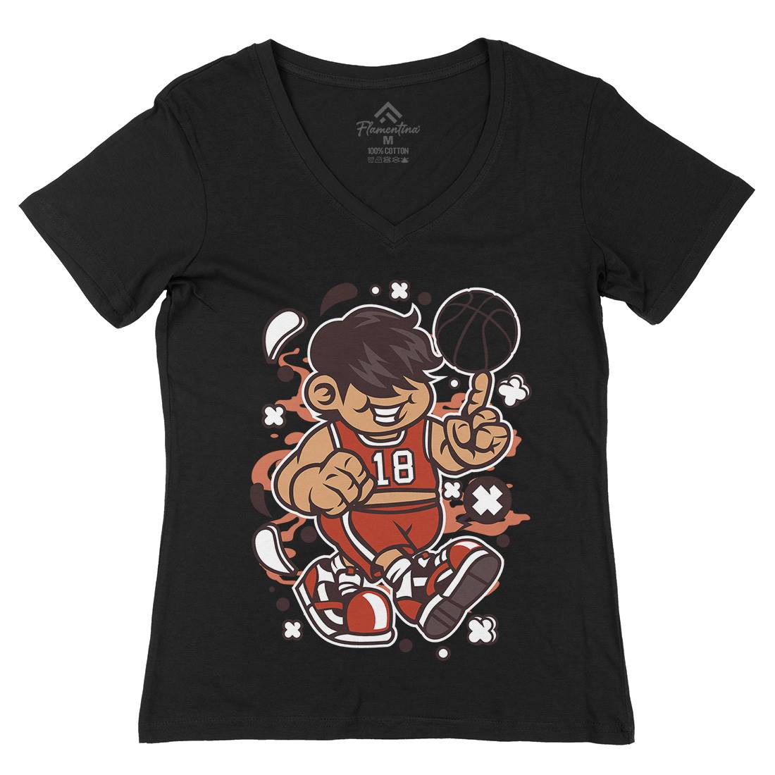 Basketball Kid Womens Organic V-Neck T-Shirt Sport C021