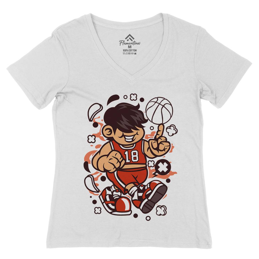 Basketball Kid Womens Organic V-Neck T-Shirt Sport C021