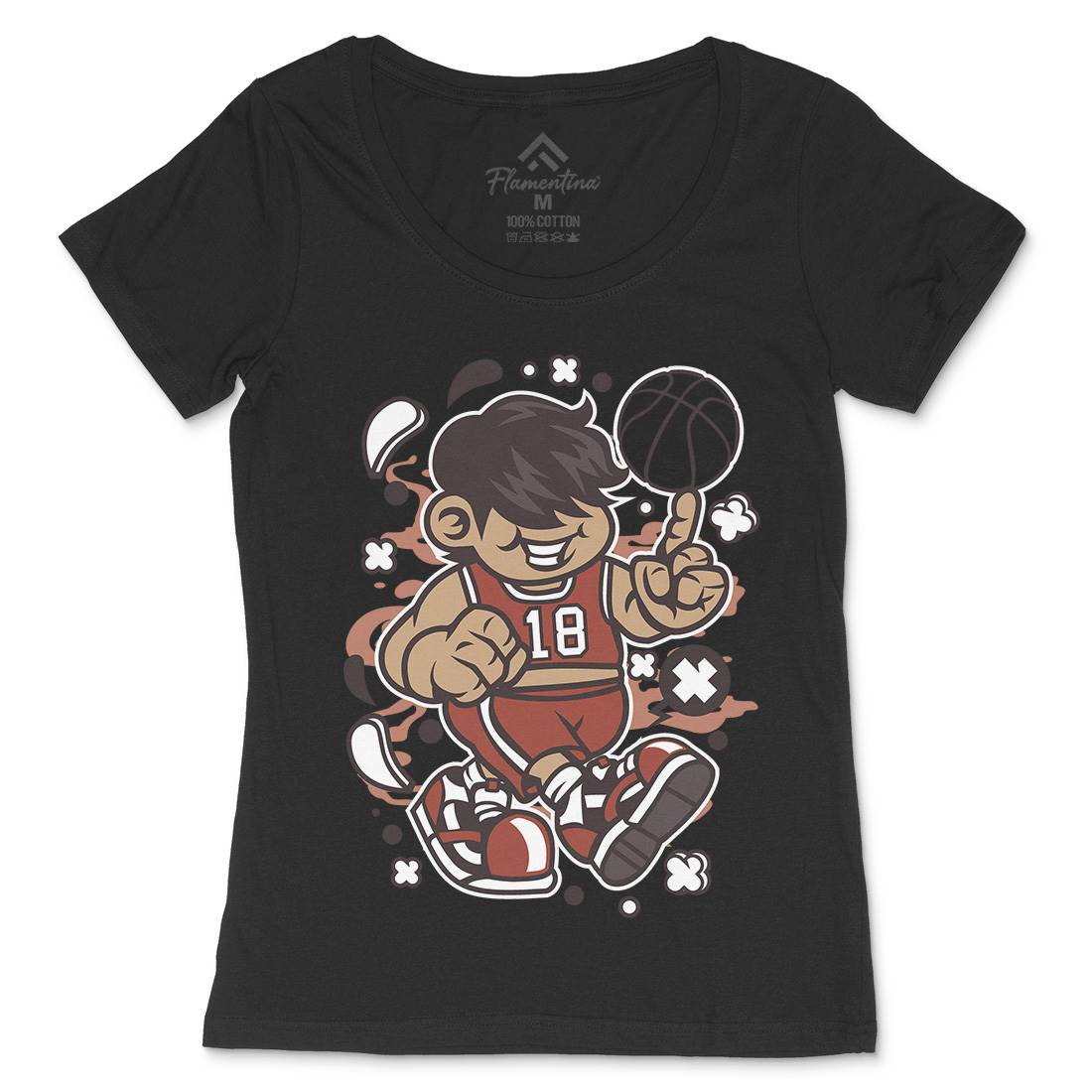 Basketball Kid Womens Scoop Neck T-Shirt Sport C021