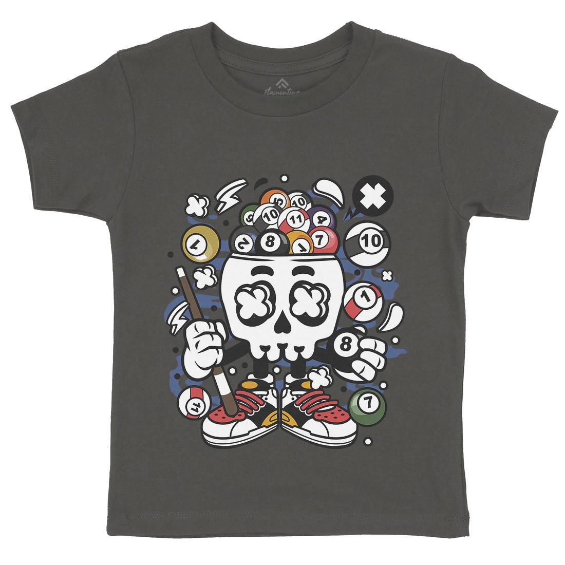 Billiard Skull Kids Crew Neck T-Shirt Sport C025
