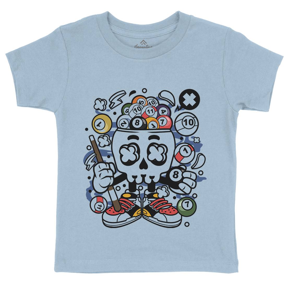 Billiard Skull Kids Organic Crew Neck T-Shirt Sport C025