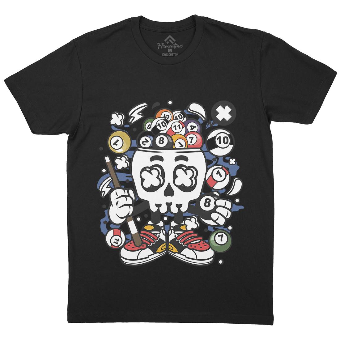 Billiard Skull Mens Crew Neck T-Shirt Sport C025
