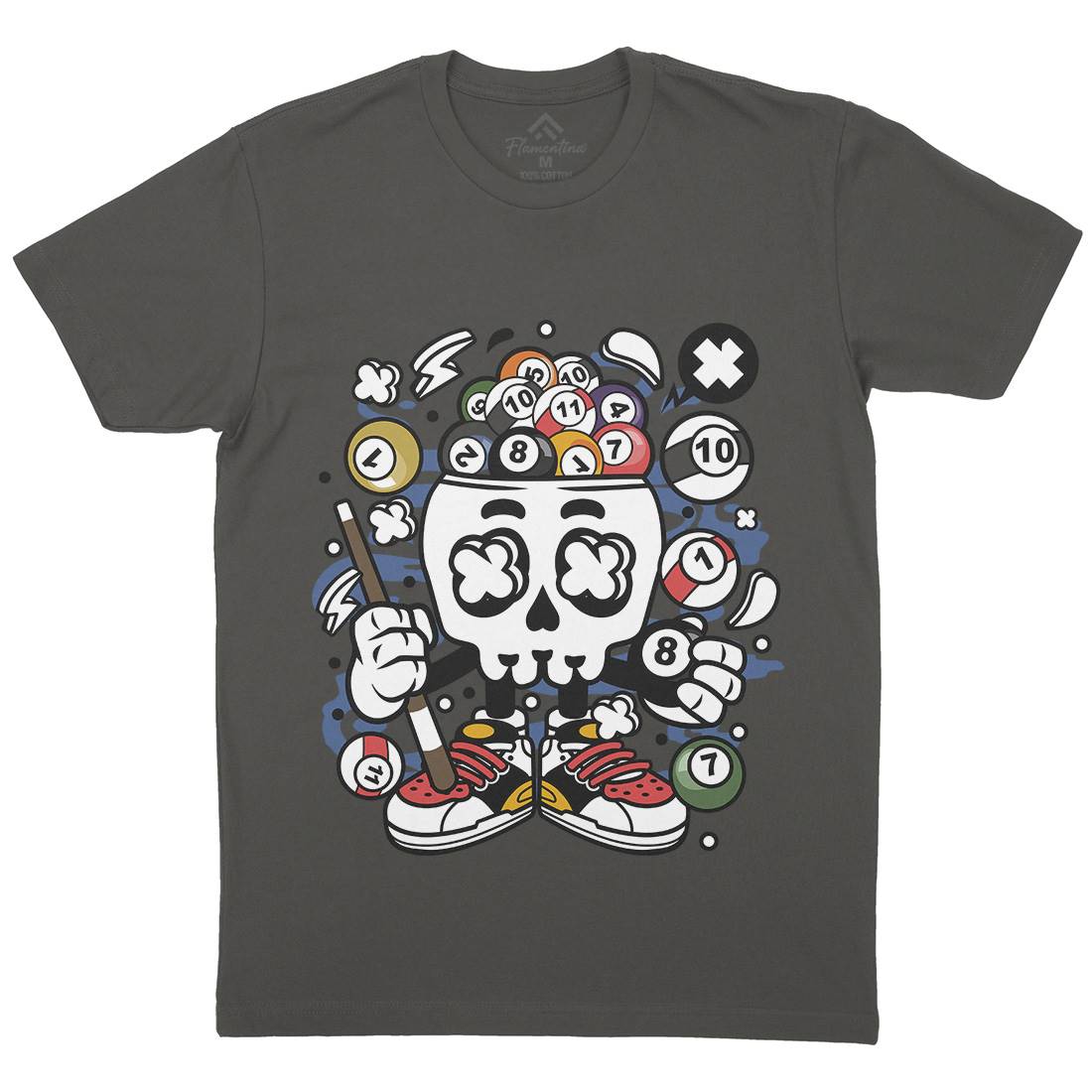 Billiard Skull Mens Organic Crew Neck T-Shirt Sport C025