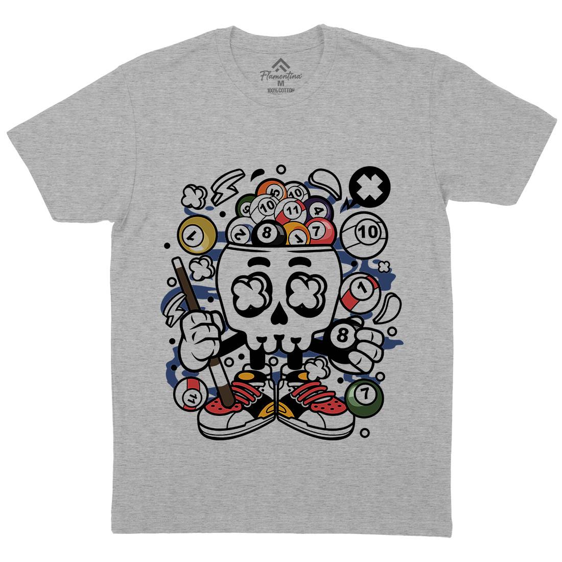 Billiard Skull Mens Organic Crew Neck T-Shirt Sport C025