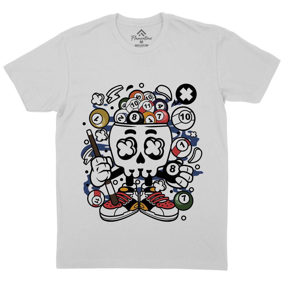 Billiard Skull Mens Crew Neck T-Shirt Sport C025