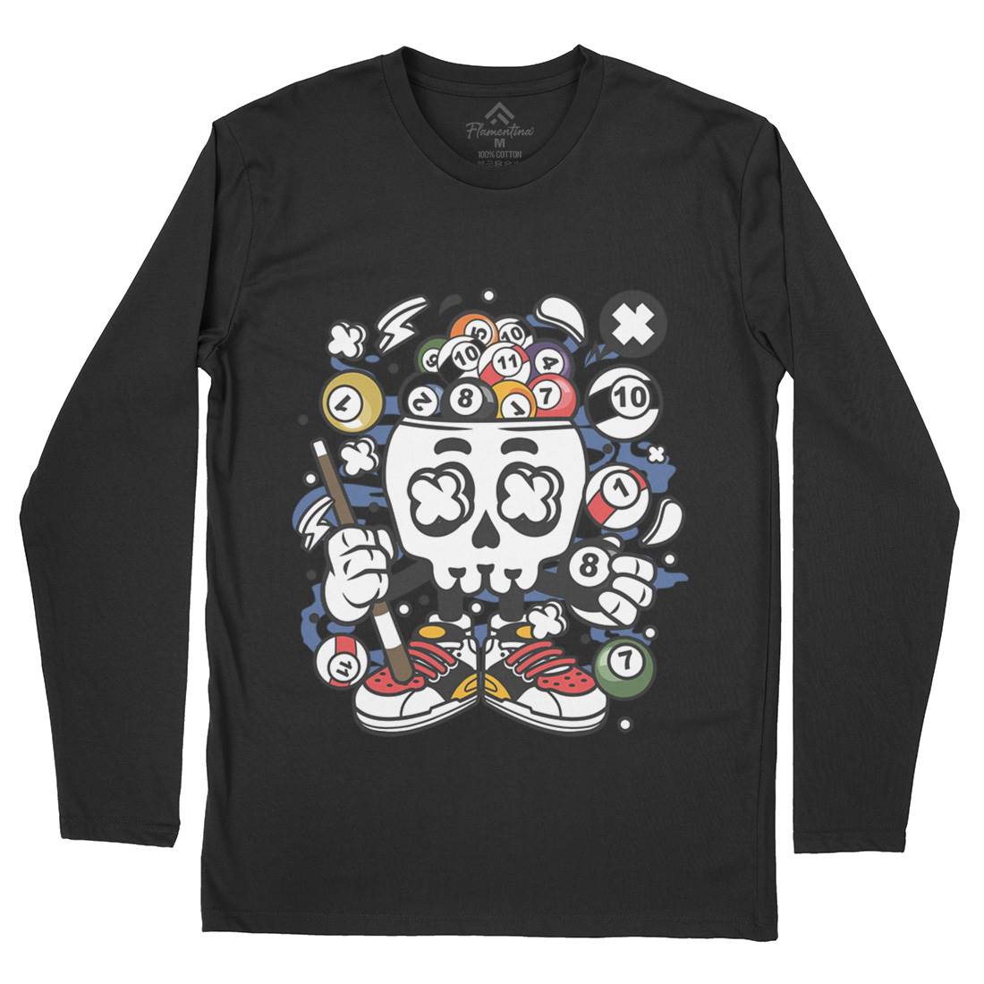 Billiard Skull Mens Long Sleeve T-Shirt Sport C025